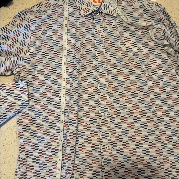 Bugatchi Men Medium Classic Fit Circular Design LS Dress Shirt - Picture 9 of 10